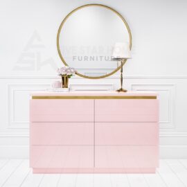 Pink High Gloss Wide Chest of Drawers By FSH