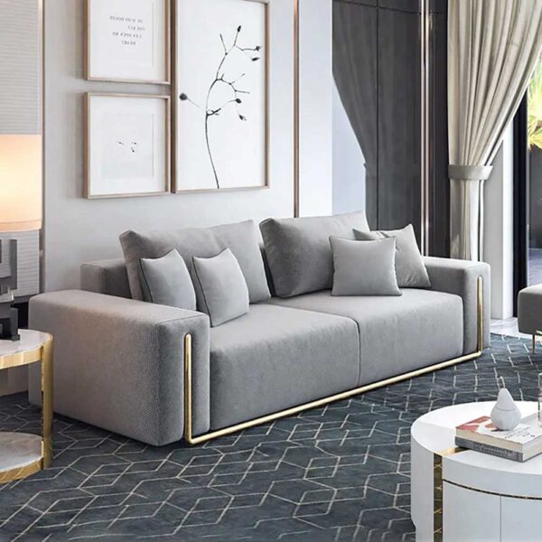 Gray Cotton & Linen Upholstered 3-Seater Sofa