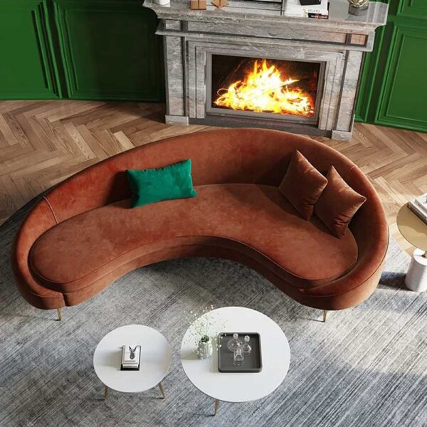 Modern Bronze Velvet Curved 3 Seaters Sofa
