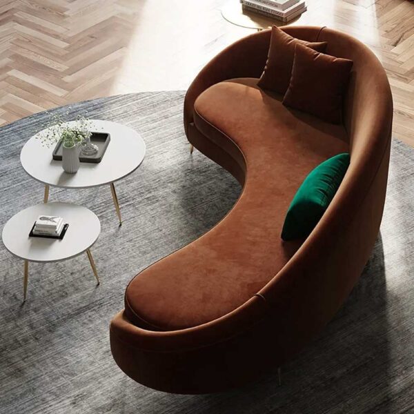 Modern Bronze Velvet Curved 3 Seaters Sofa