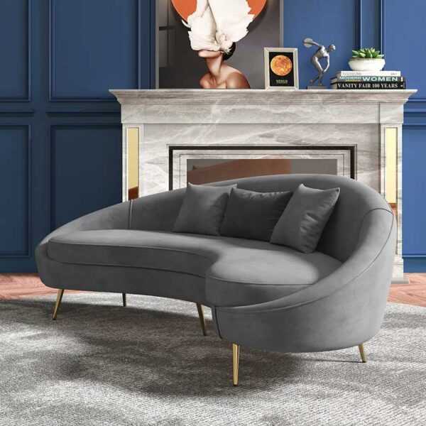 Modern Bronze Velvet Curved 3 Seaters Sofa