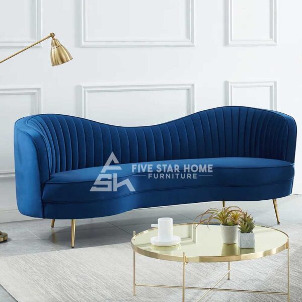 Vertical Channel Tufted Curved Sofa in Blue