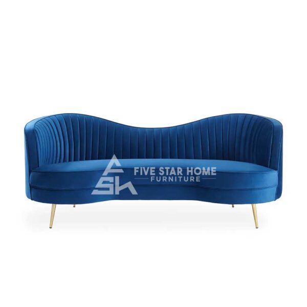 Vertical Channel Tufted Curved Sofa in Blue