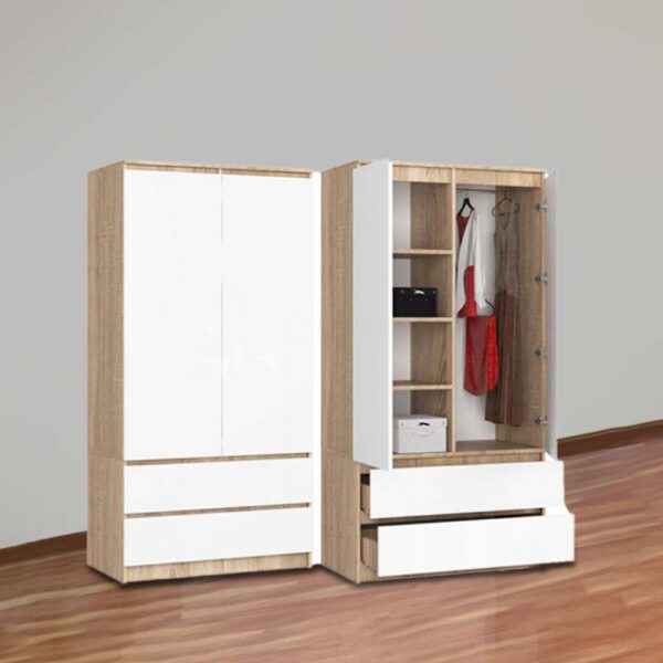 2 Door Wardrobe with Extra 2 Drawers in WhiteOak