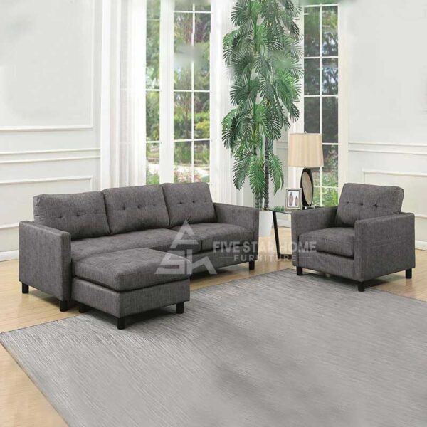 Ceasar Fabric Grey Sectional Sofa, Luxury Design
