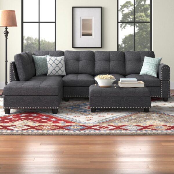 FSH Alger Facing Sofa with Ottoman Chaise