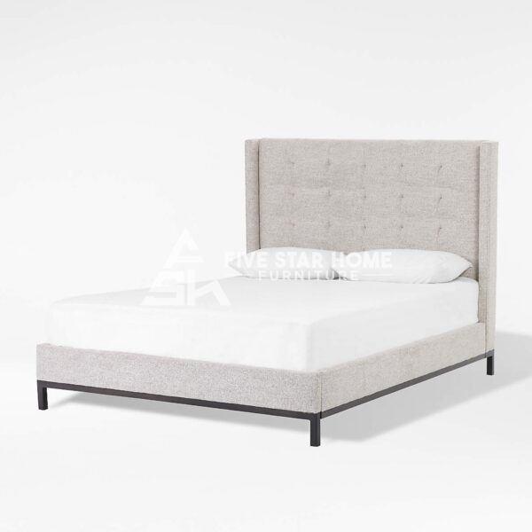 Melina Tufted Linen Wingback Bed In Light Grey
