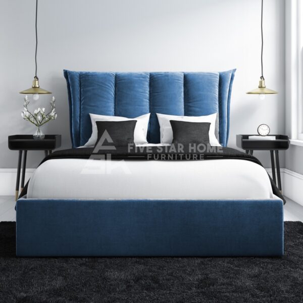 Light Blue Velvet King Size Ottoman Bed