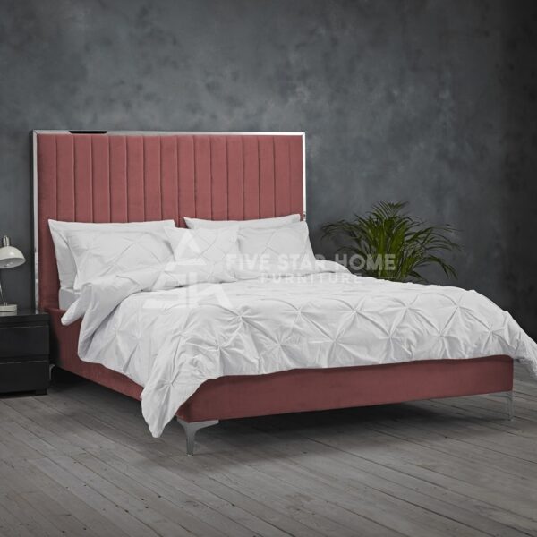 Light Red Velvet King Size Bed Frame