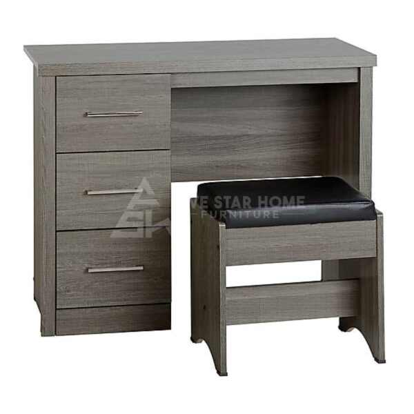 Grey 3 Drawers Dressing Table With Stool