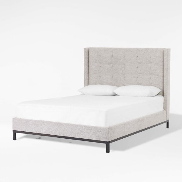 Melina Tufted Linen Wingback Bed in Light Grey