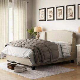 Nail Head Upholstered Fabric Bed