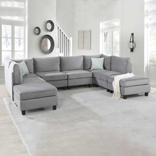 Simona Grey Velvet 8 Pc Modular Sofa L Shape
