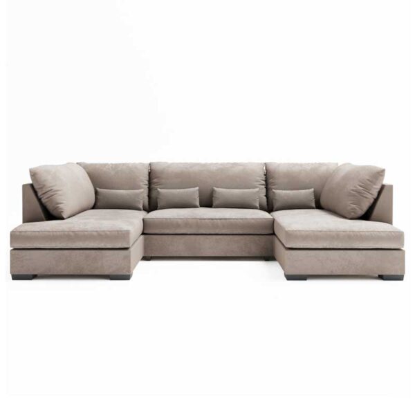 U Shape Sofa Set and Footstool Set in Mink Velvet