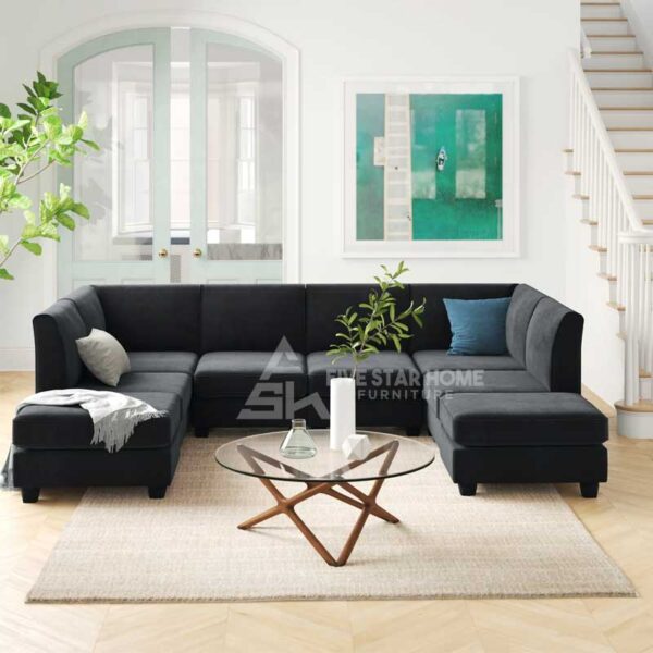 U Shaped Sectional Chaise &Amp; Chaise With Ottoman Inside A Wide Polyester Blend