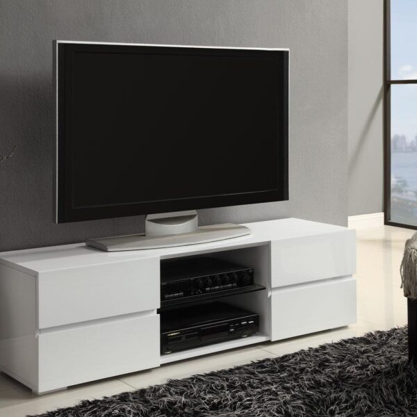 Modern Tv Stand In White Wood Finish