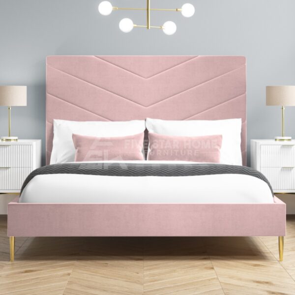 Pink Velvet Bed With Headboard