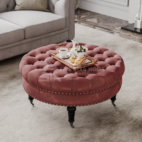 Round Ottoman Buttoned Footstool