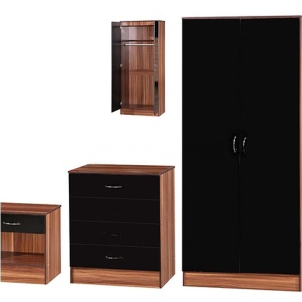3-Piece Standard 2 Door Wardrobe Set in Black Walnut