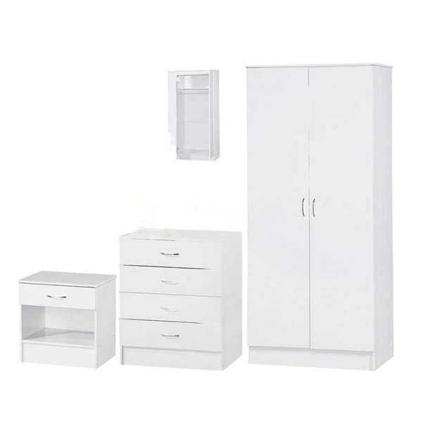 3-Piece Standard 2 Door Wardrobe Set in White