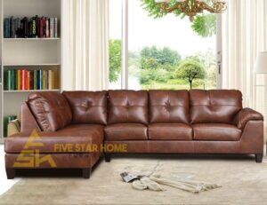 L-Shape Sofa Set in Leather Tufted Style