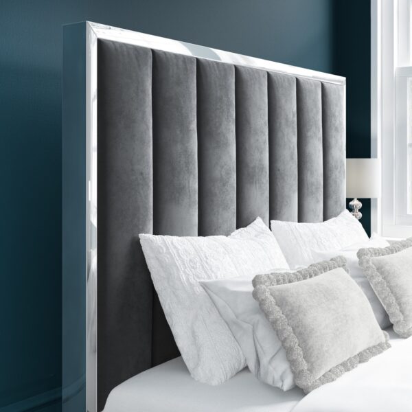 Blue Velvet Double Ottoman Bed with Tall Headboard - FSH Blue Velvet Double Ottoman Bed with Tall Headboard - FSH