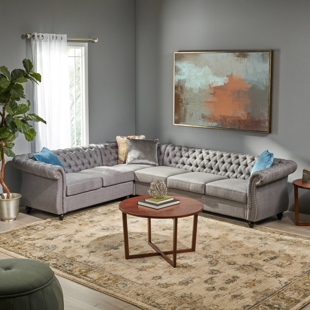 Amberside 6 Seater Tufted Fabric Sectional Sofa