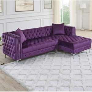 Chaise Sofa in Wide Velvet With Right Hand Facing