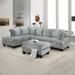 Chaise with Ottoman in Wide Velvet Left Hand Facing Sofa