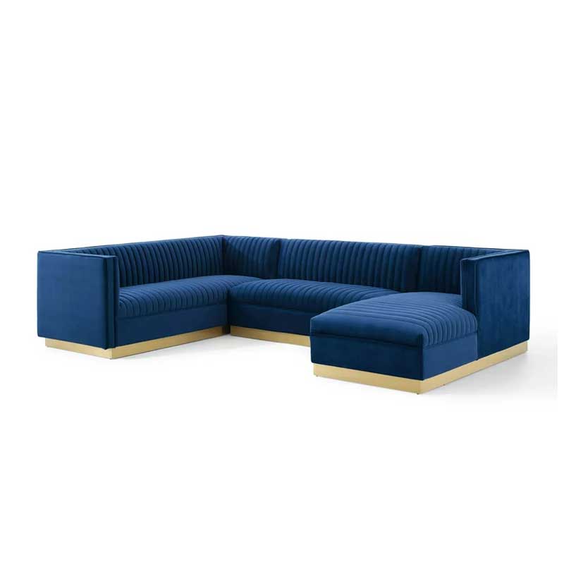 Fsh Cecilie Wide Velvet Symmetrical Sectional Sofa