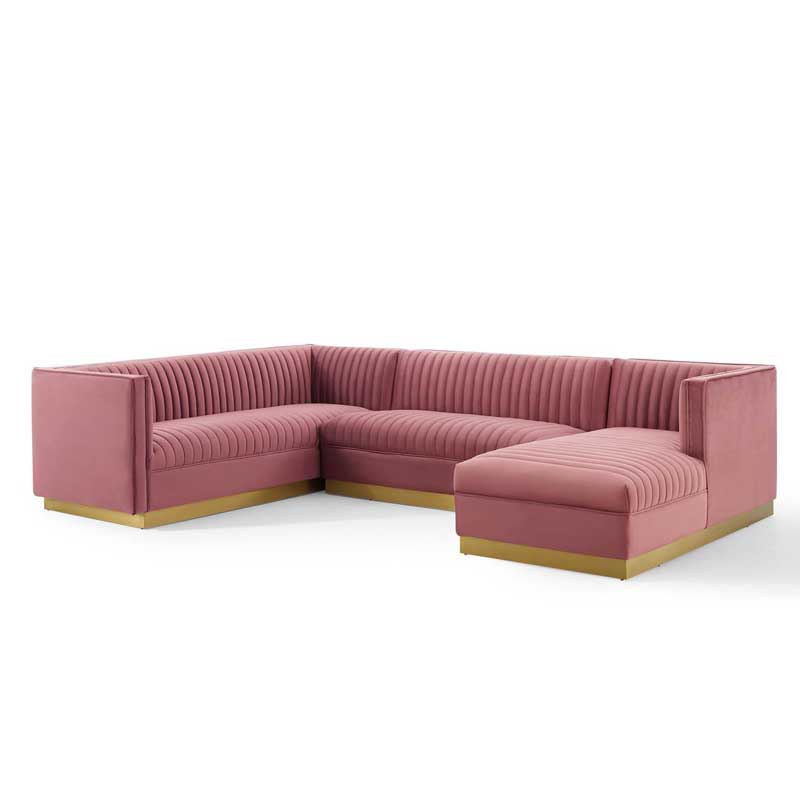 Fsh Cecilie Wide Velvet Symmetrical Sectional Sofa