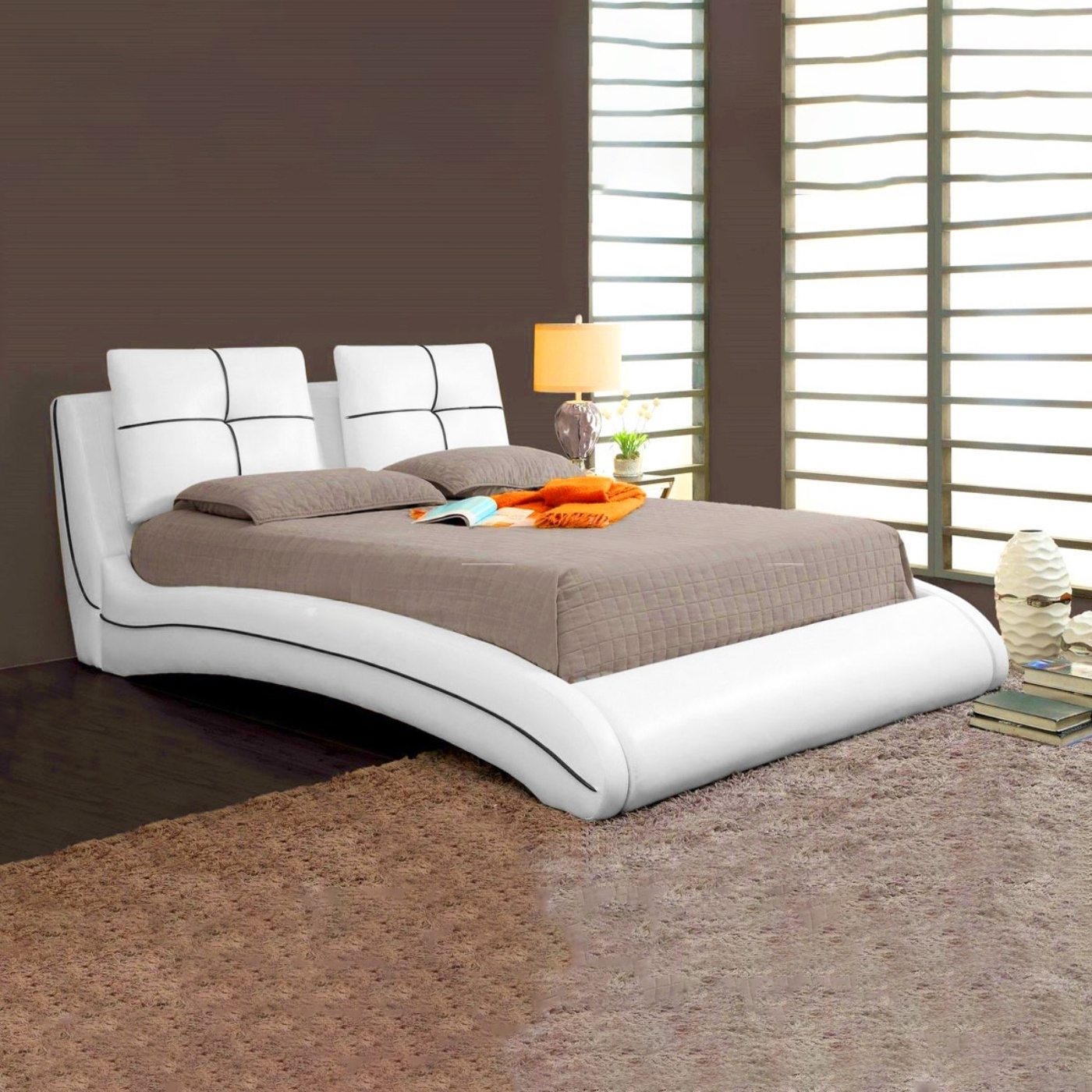 Fsh Furniture Curved Upholstered Bed Frame