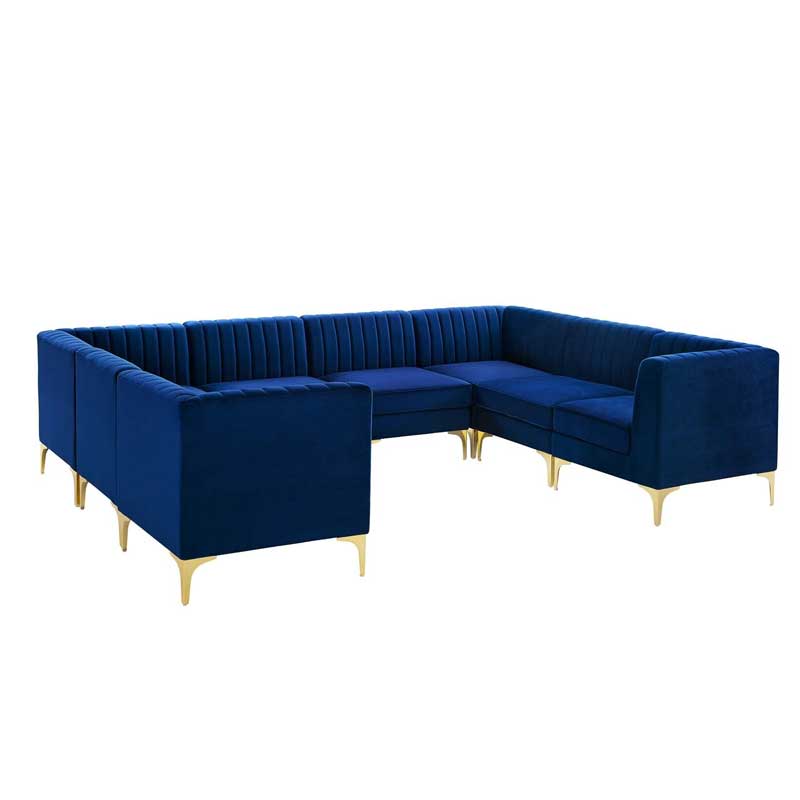Fsh Valencia Channel Tufted Sectional Sofa In Velvet 8 Piece