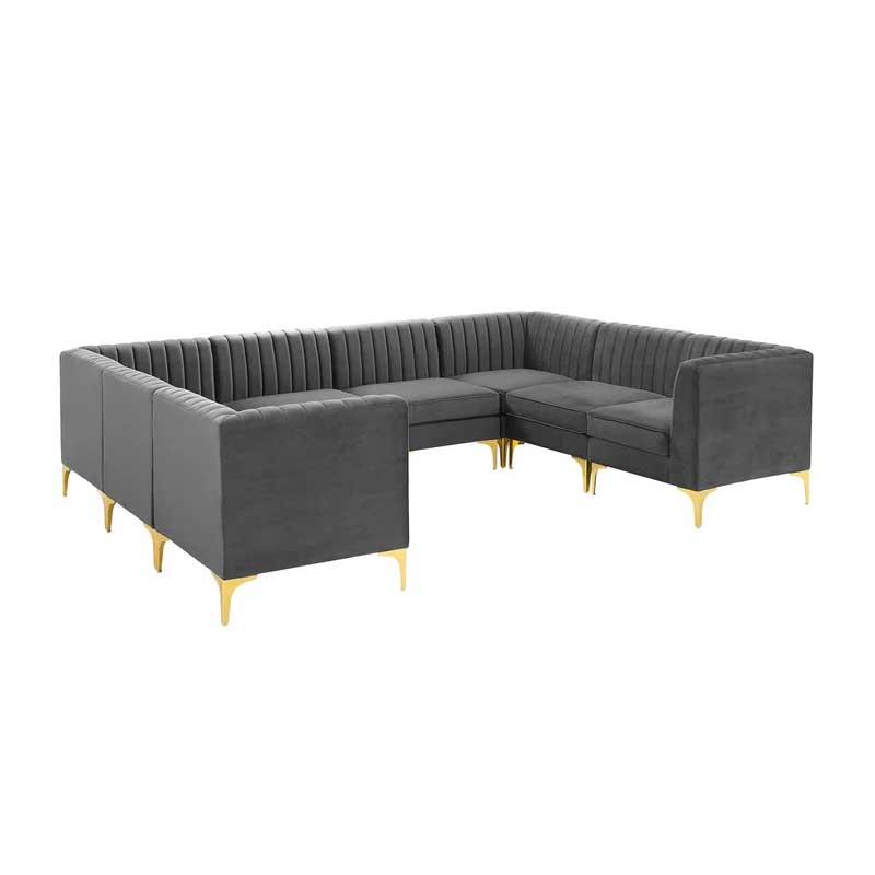Fsh Valencia Channel Tufted Sectional Sofa In Velvet 8 Piece
