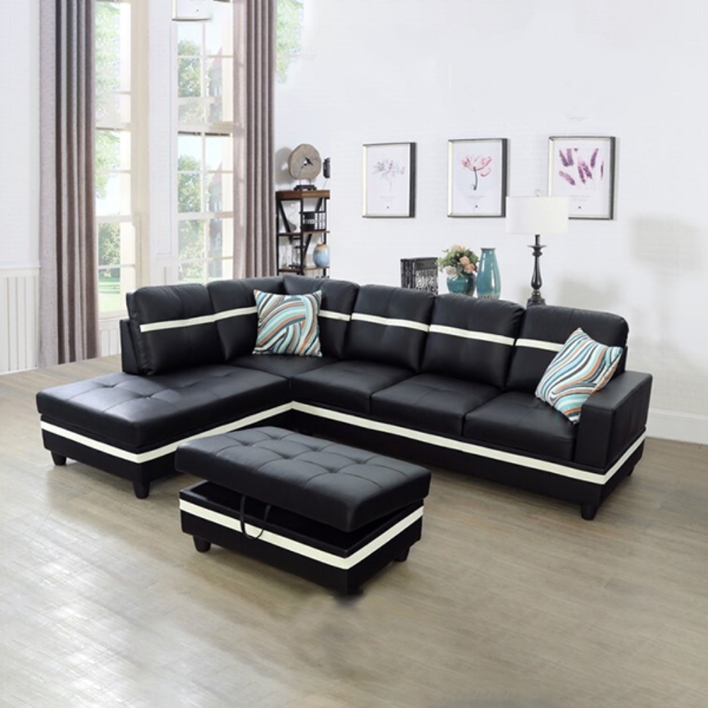 Faux Leather Sofa With Storage Ottoman