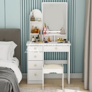 Wide Vanity Set With Stool And Mirror