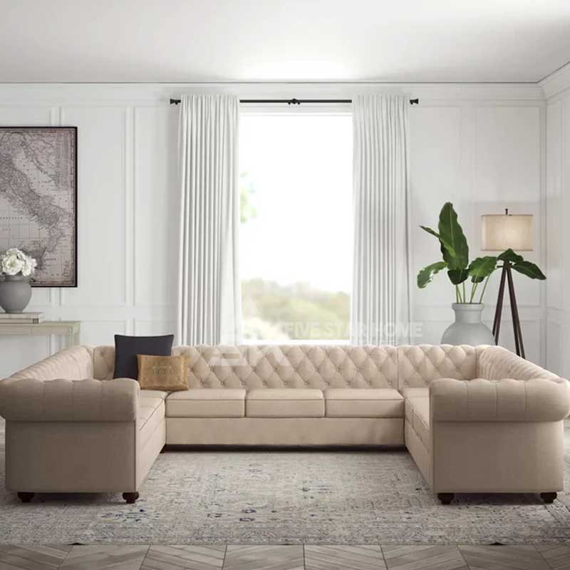 Garcia Tufted Linen U Shaped Comfy Couch