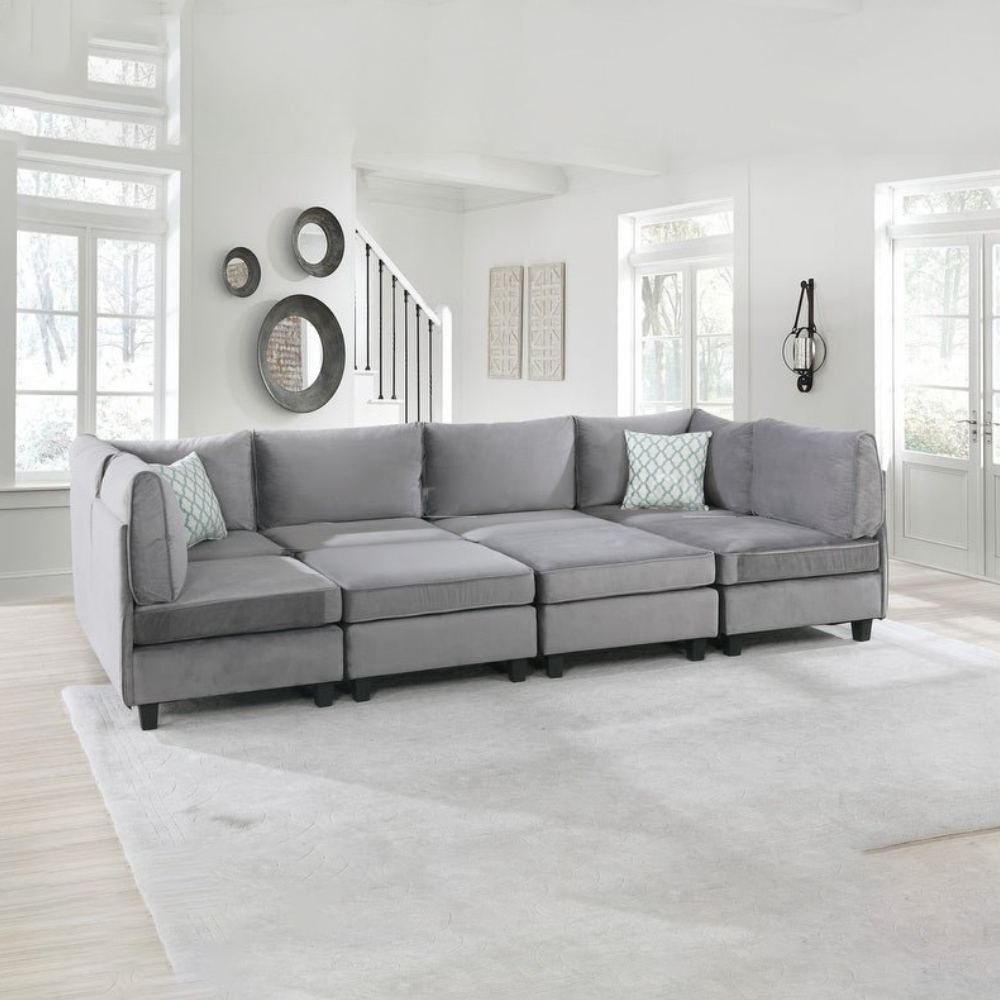 Simona Grey Velvet 8 Pc Modular Sofa L Shape