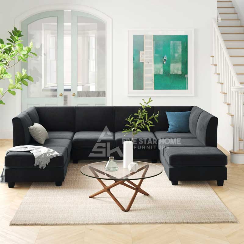 U Shaped Sectional Chaise &Amp;Amp; Chaise With Ottoman Inside A Wide Polyester Blend