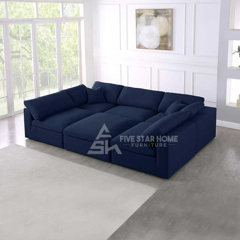 Velvet Reversible U Shape Modular Sofa With Ottoman