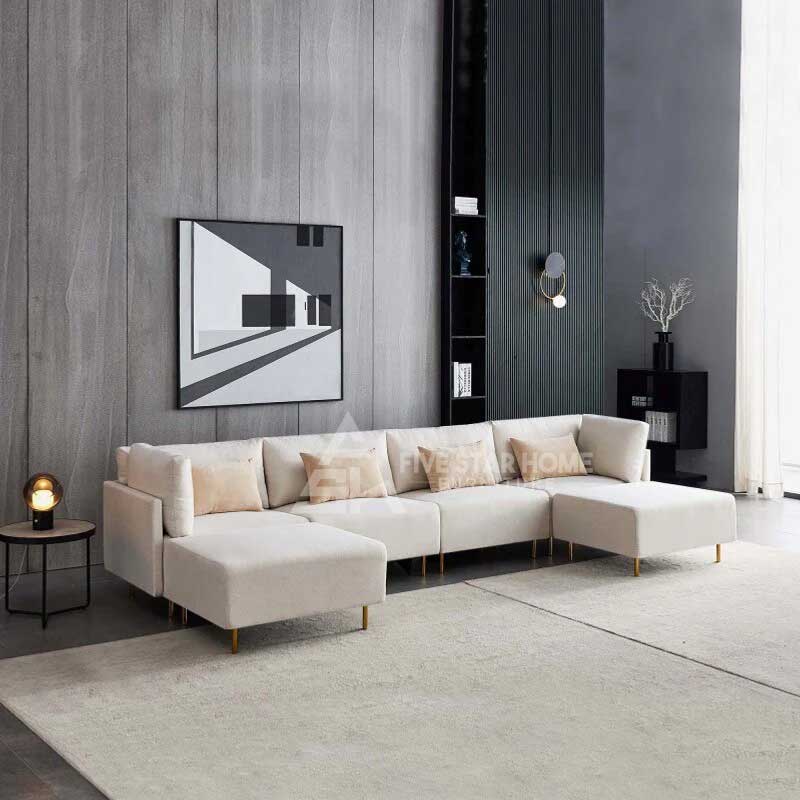 Wide Linen Symmetrical Curved Corner Sectional Sofa