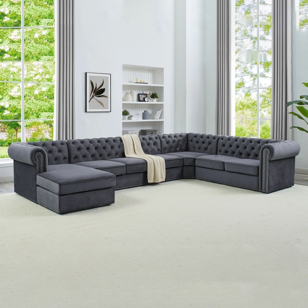 Wide Velvet Modular Corner Sectional Sofa With Left Hand Facing