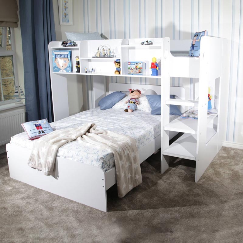 Single L-Shape Bunk Bed With Shelf