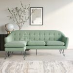 Sage Green Fabric L Shaped 3 Seater Sofa