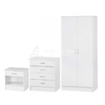 3-Piece Standard 2 Door Wardrobe Set in White