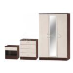 Mirrored Door 3-Piece Wardrobe Set in Walnut