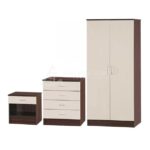 3-Piece Standard 2 Door Wardrobe Set in Cream / Walnut