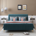 Angela Channel Cream Velvet Tufted Bed