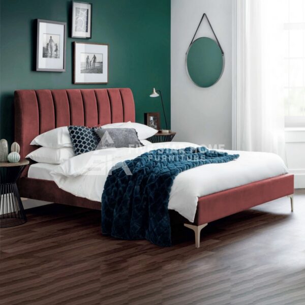 Velvet Upholstered Vertical Tufted Bed