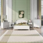 The 6 Pieces Wood Bedroom Set includes two nightstands, a chest, a dresser, a mirror, and a bed in the full size